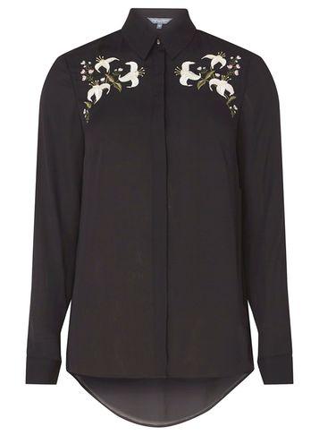 Dorothy Perkins *tall Black Embroidered Shirt