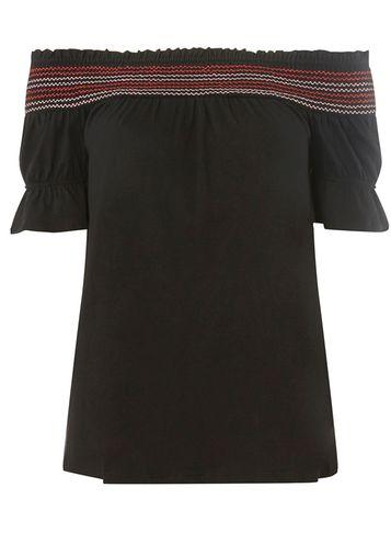 Dorothy Perkins Black Shirred Yoke Bardot Top