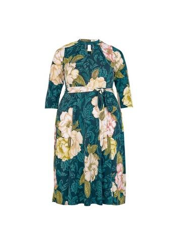Dorothy Perkins *dp Curve Green Floral Print Pleat Neck Dress