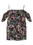 Dorothy Perkins *tall Black Tropical Print Cold Shoulder Top