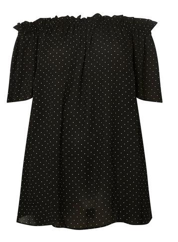 Dorothy Perkins Dp Curve Black Spotted Frill Bardot Top