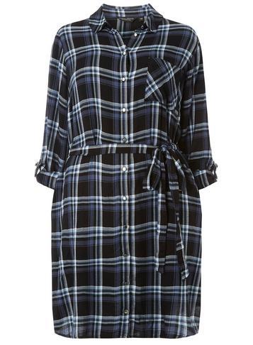 Dorothy Perkins *dp Curve Navy Checked Shirt Dress