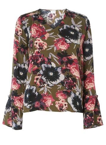 *vila Khaki Printed V-neck Blouse