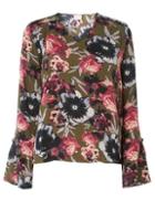*vila Khaki Printed V-neck Blouse