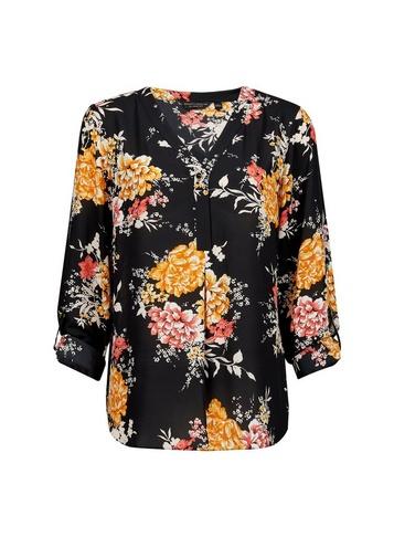 Dorothy Perkins Black Floral Print Roll Sleeve Blouse