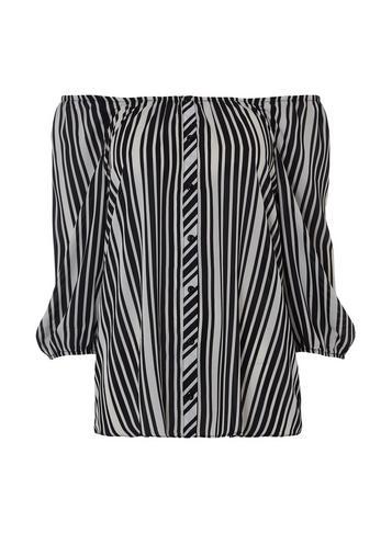 Dorothy Perkins *roman Originals Black Stripe Print Bardot Top
