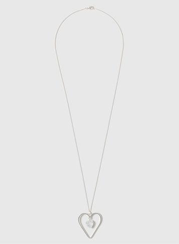 Dorothy Perkins Silver Cz Heart Pendant Necklace