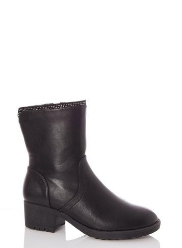 *quiz Black Faux Leather Ankle Boots