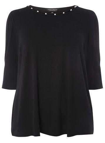 Dorothy Perkins Dp Curve Black Pearl Puff Sleeve T-shirt