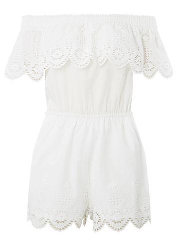Dorothy Perkins *ivory Broderie Detail Playsuit