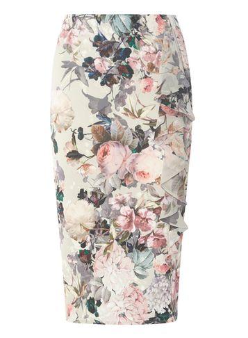 Dorothy Perkins Grey Floral Print Frill Scuba Pencil Skirt