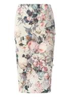 Dorothy Perkins Grey Floral Print Frill Scuba Pencil Skirt