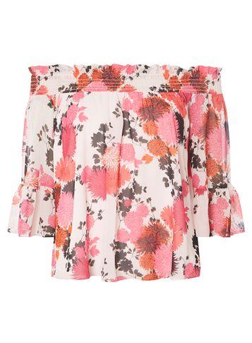 Dorothy Perkins Petite Pink Floral Shirred Bardot Top