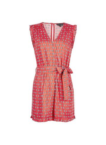 Dorothy Perkins *red Ruffle Detail Geometric Playsuit