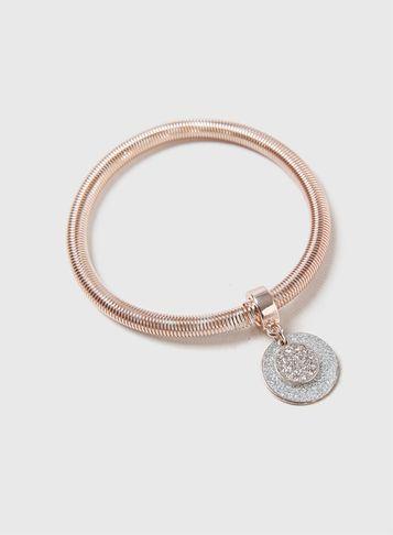 Dorothy Perkins Rose Gold Glitter Disc Stretch Bracelet