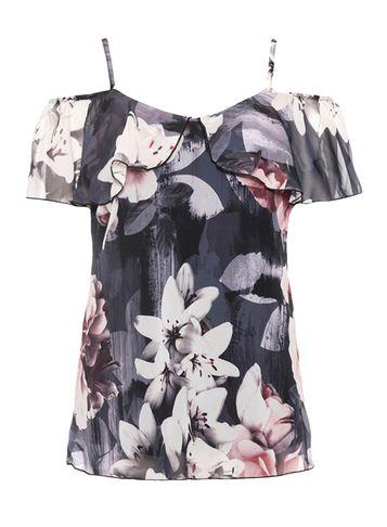 Dorothy Perkins *quiz Grey And Pink Floral Print Frill Top