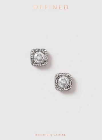 Dorothy Perkins Silver Look Square Cubic Zirconia Stud Earrings