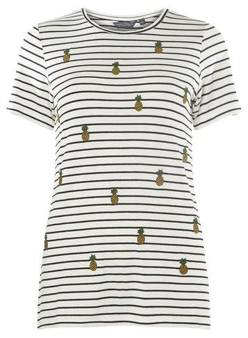 Dorothy Perkins *tall White Striped Pineapple Embroidered T-shirt