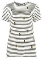 Dorothy Perkins *tall White Striped Pineapple Embroidered T-shirt