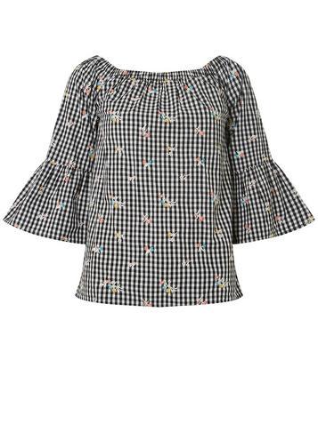 Dorothy Perkins *tall Black Gingham Embroidered Bardot Top