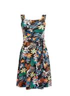 Dorothy Perkins Black Tropical Print Ruffle Fit And Flare Dress