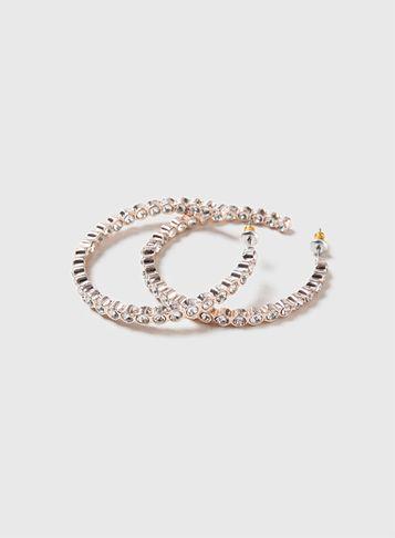 Dorothy Perkins Rose Gold Crystal Encrusted Hoop Earrings