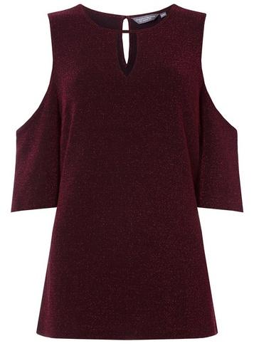 Dorothy Perkins *tall Purple Glitter Cold Shoulder Top