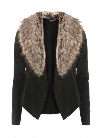 Dorothy Perkins Black Faux Fur Collar Waterfall Jacket