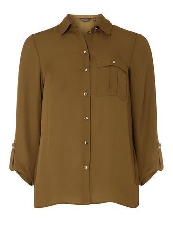Dorothy Perkins Khaki Pocket Roll Sleeve Shirt
