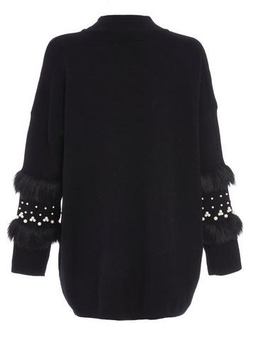 Dorothy Perkins *quiz Black Faux Fur Pearl Jumper