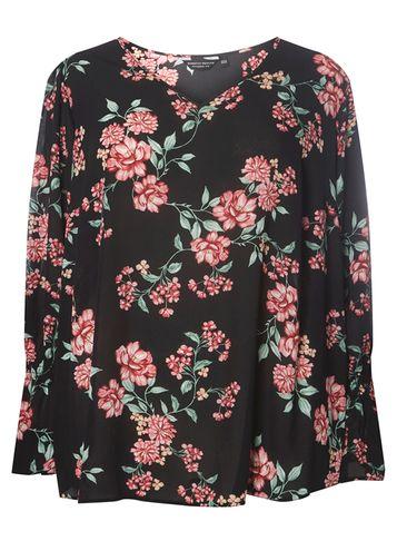 Dorothy Perkins Dp Curve Floral Print V-neck Sheered Wrist Blouse