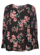 Dorothy Perkins Dp Curve Floral Print V-neck Sheered Wrist Blouse