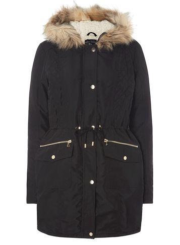Dorothy Perkins *tall Black Shine Trim Parka Coat