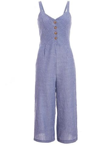 *quiz Blue Stripe Print Culotte Jumpsuit