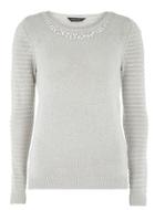 Dorothy Perkins Grey Embellished Neck Jumper