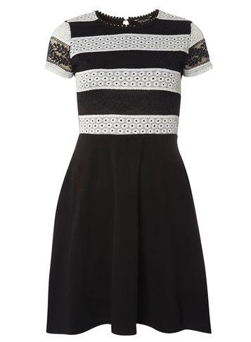 Dorothy Perkins Black And Ivory Stripe Lace Dress