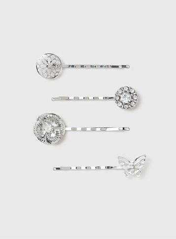 Dorothy Perkins Silver Butterfly Flower Hair Clips