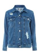 Dorothy Perkins Washed Indigo Oversized Abrasion Denim Jacket