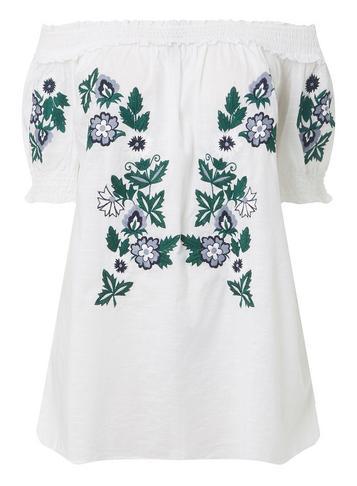 Dorothy Perkins Dp Curve White Embroidered Bardot Top