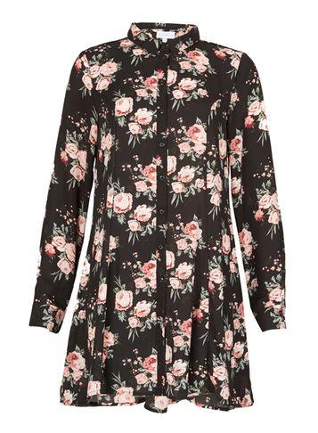 Dorothy Perkins *blue Vanilla Black Floral Swing Shirt