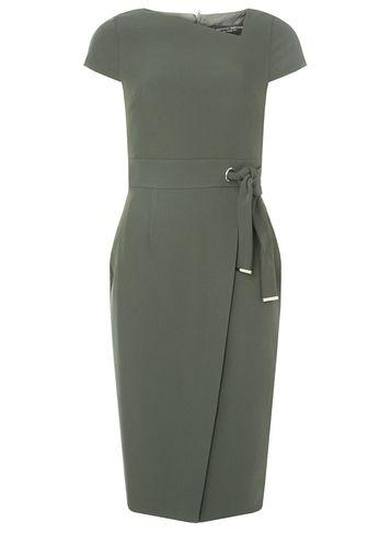 Dorothy Perkins Khaki Asymmetric Belted Pencil Dress