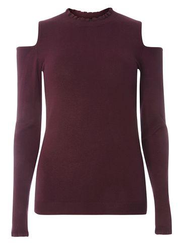 Dorothy Perkins Aubergine Frill Cold Shoulder Jumper
