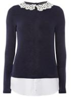 Dorothy Perkins *tall Navy And Ivory Collar Top