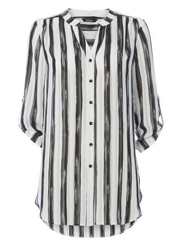 Dorothy Perkins *roman Originals Black Roll Sleeve Striped Shirt