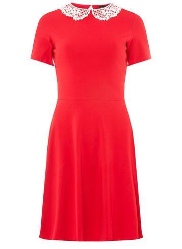 Dorothy Perkins Red Lace Collar Mini Skater Dress