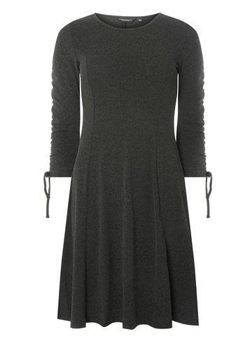 Dorothy Perkins Charcoal Ruched Sleeve Fit And Flare Dress