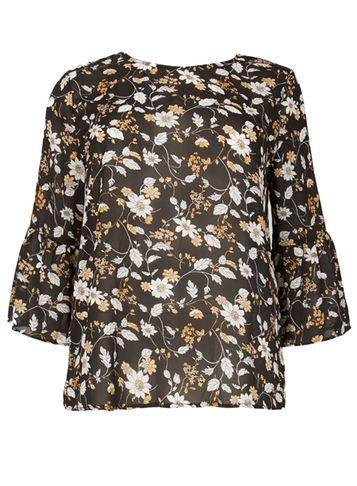 Dorothy Perkins *blue Vanilla Curve Black Flare Sleeve Top