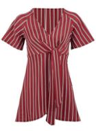 Dorothy Perkins *izabel London Red Striped Tie Front Top