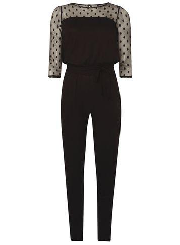 Dorothy Perkins Black Spotted Mesh Jumpsuit