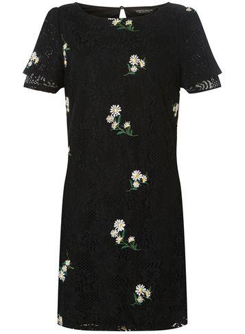 Dorothy Perkins Black Embroidered Lace Shift Dress